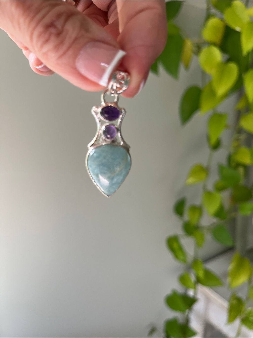 Sterling Silver Amazonite and Purple Chelsadony Pendant - Picture 4 of 6